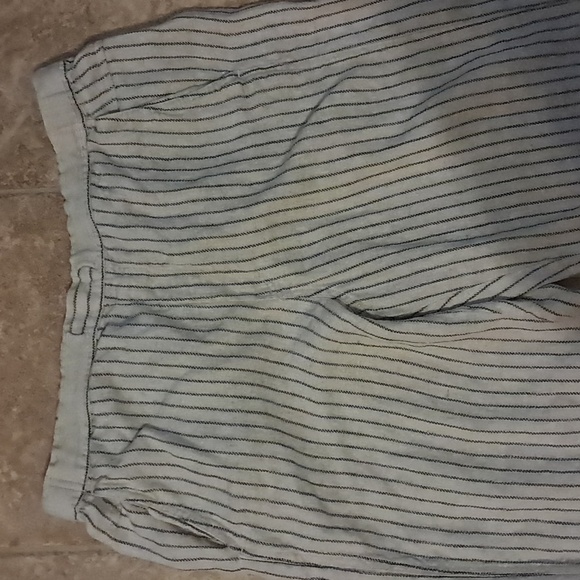 Orvis 100% Linen Ankle/Crop Capri High Rise Navy Beige Stripped w/Pockets Size L - Picture 2 of 8